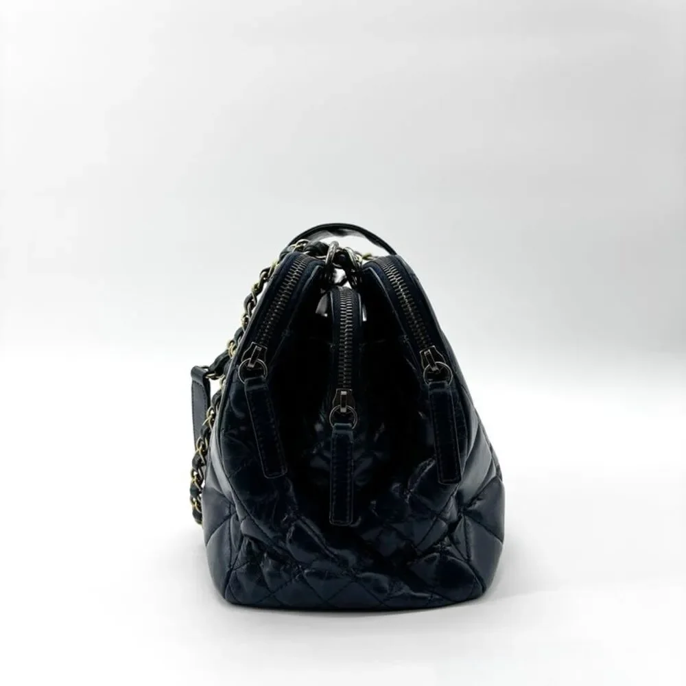 Chanel Vintage Lambskin Frame Chain Shoulder Bag Navy Gold Hardware